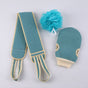 Blue 3-Piece Exfoliating Bath Set with Long-Handle Back Scrubber, Exfoliating Glove & Loofah Sponge for Deep V888-ELOSUNG47295
