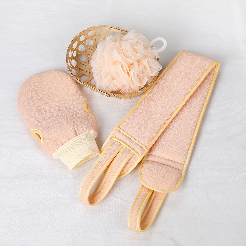 Pink 3-Piece Exfoliating Bath Set with Long-Handle Back Scrubber, Exfoliating Glove & Loofah Sponge for Deep V888-ELOSUNG47297