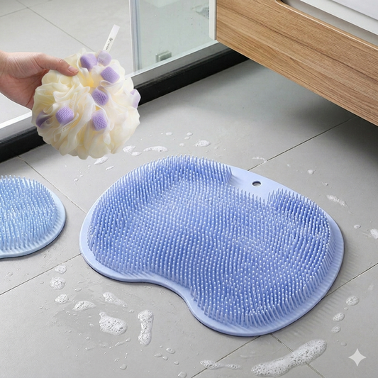 Blue 3-piece set (2-Pack Silicone Foot & Back Scrubber Mat with Suction Cups + 1 Premium Lace Bath Loofah V888-ELOSUNG47299