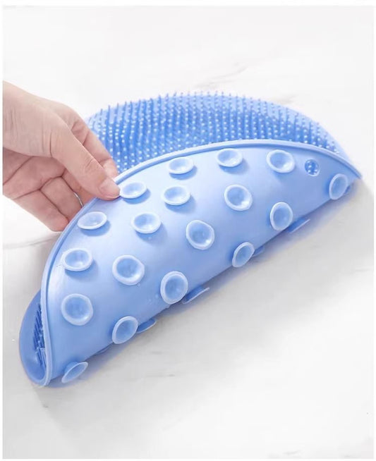 Blue 3-piece set (2-Pack Silicone Foot & Back Scrubber Mat with Suction Cups + 1 Premium Lace Bath Loofah V888-ELOSUNG47299