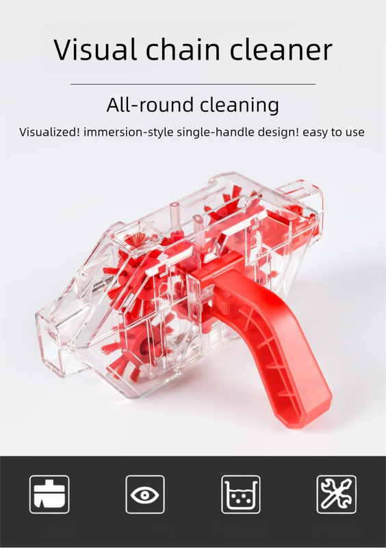 Red Transparent Bicycle Chain Cleaner with Visualization Design - Immersion Wash Tool for Road & Mountain V888-ELOSUNG47300