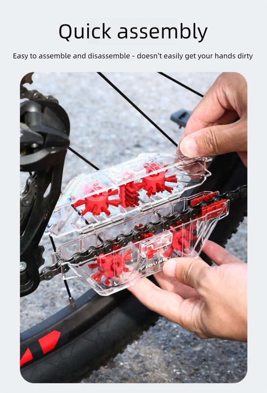 Red Transparent Bicycle Chain Cleaner with Visualization Design - Immersion Wash Tool for Road & Mountain V888-ELOSUNG47300