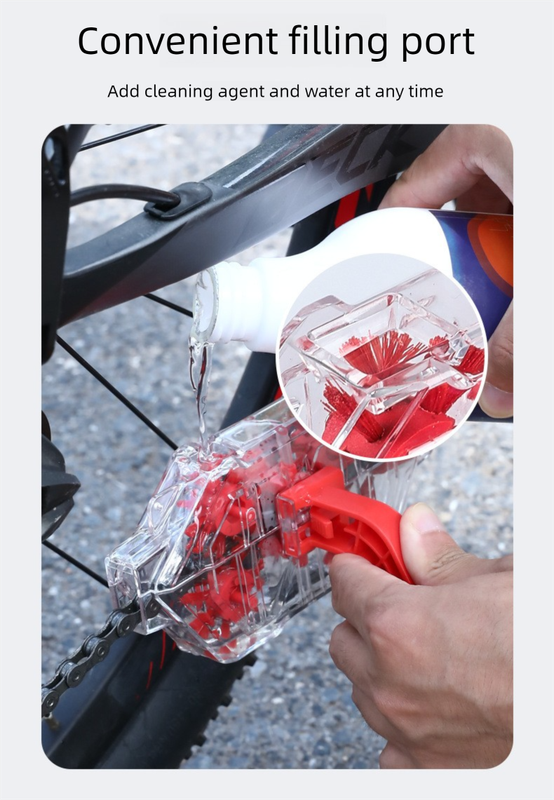 Red Transparent Bicycle Chain Cleaner with Visualization Design - Immersion Wash Tool for Road & Mountain V888-ELOSUNG47300
