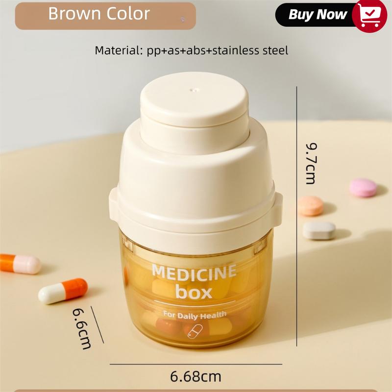 Beige 3-in-1 Pill Cutter, Crusher & Organizer Box with Built-in Water Cup - Portable Medicine Storage V888-ELOSUNG47301