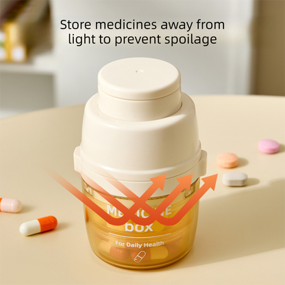 2 Pcs Beige 3-in-1 Pill Cutter, Crusher & Organizer Box with Built-in Water Cup - Portable Medicine Storage V888-ELOSUNG47302