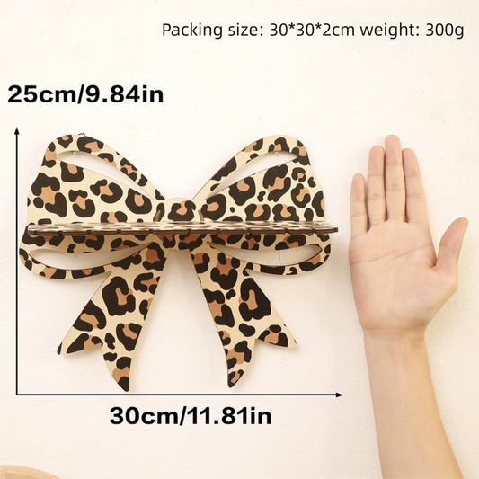 Brown Style A Leopard Print Bow Wall Shelf - Decorative Wooden Floating Storage Rack for Bedroom & Living Room V888-ELOSUNG47319