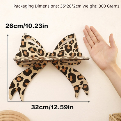 Brown Style B Leopard Print Bow Wall Shelf - Decorative Wooden Floating Storage Rack for Bedroom & Living Room V888-ELOSUNG47320