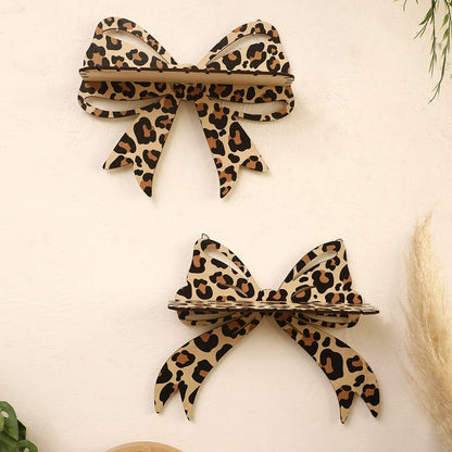 Brown Style B Leopard Print Bow Wall Shelf - Decorative Wooden Floating Storage Rack for Bedroom & Living Room V888-ELOSUNG47320