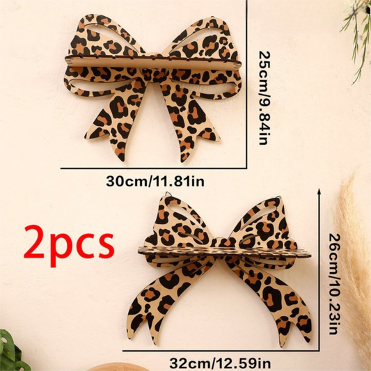 2 Pcs Brown (Style A + Style B) Leopard Print Bow Wall Shelf - Decorative Wooden Floating Storage Rack for V888-ELOSUNG47321