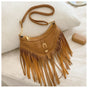 Khaki Vintage Boho Fringe Crossbody Bag - Retro Locking design PU Leather Shoulder Purse with Adjustable Strap V888-ELOSUNG47330