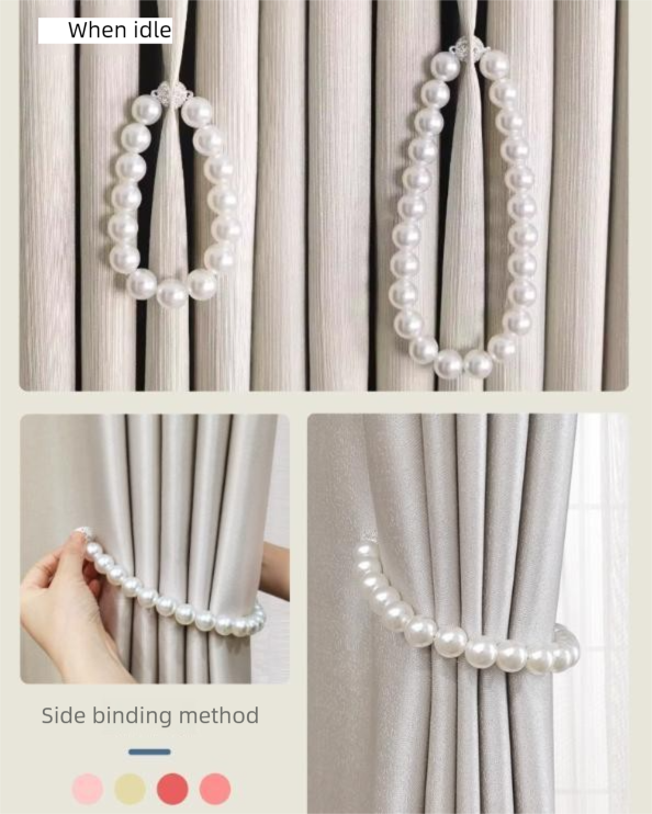 3 Pairs Magnetic Pearl Curtain Tiebacks(25cm) - No-Drill ABS Bead Holdback with Rhinestone Clasp V888-ELOSUNG47338