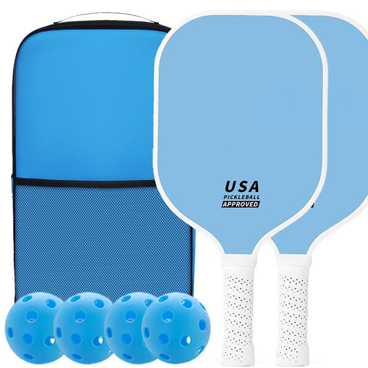 Blue Fiberglass Pickleball Paddle Set - 4 Minimalist Paddles, 8 Balls, and 2 Carry Bags for Outdoor Play V888-ELOSUNG47347