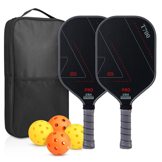 Grey and Black T700 Carbon Fiber Pickleball Paddle Set - 16mm Textured Matte Finish with Oxford Carry Bag & V888-ELOSUNG47350