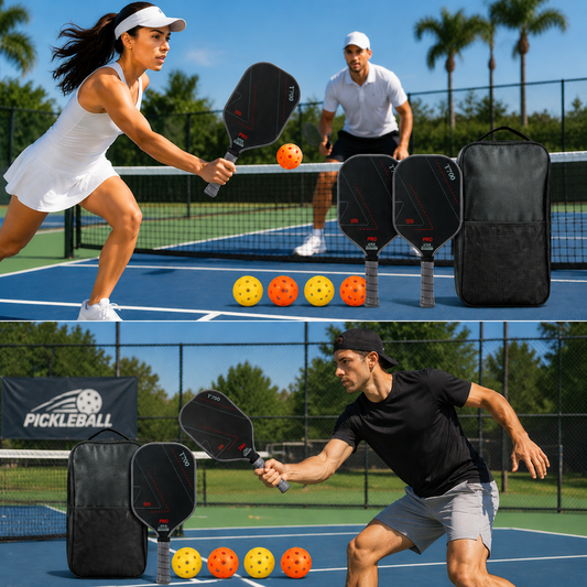 Grey and Black T700 Carbon Fiber Pickleball Paddle Set - 16mm Textured Matte Finish with Oxford Carry Bag & V888-ELOSUNG47350