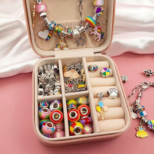 Green Kids DIY Bead Jewelry Making Kit - 68 Pcs Alloy & Plastic Charm Bracelet & Necklace Set with Storage V888-ELOSUNG47355