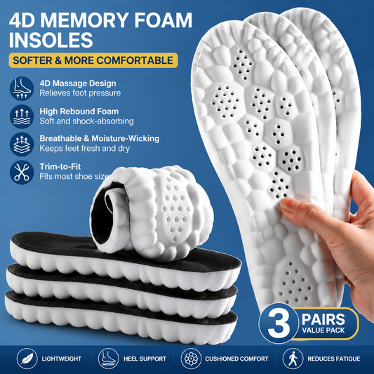 3 Pairs Black 4D Cloud Insoles for Men and Women Insoles Super Soft Anti-Fatigue, Shock Absorption, Relieve V888-ELOSUNG47375