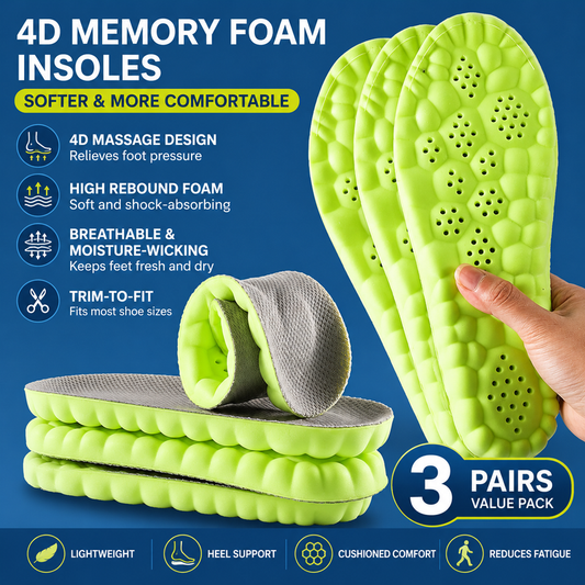 3 Pairs Green and Grey 4D Cloud Insoles for Men and Women Insoles Super Soft Anti-Fatigue, Shock Absorption, V888-ELOSUNG47379