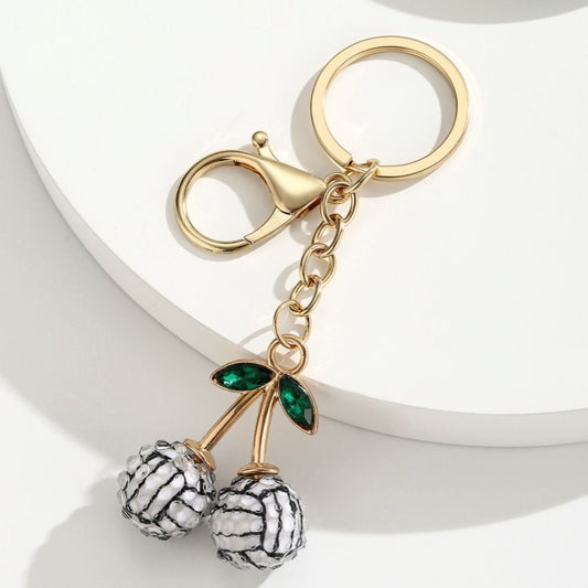 2 Pcs White volleyball design Creative Sports Ball Cherry Keychain - Cute Resin Charm for Car Keys, Bags & V888-ELOSUNG47387