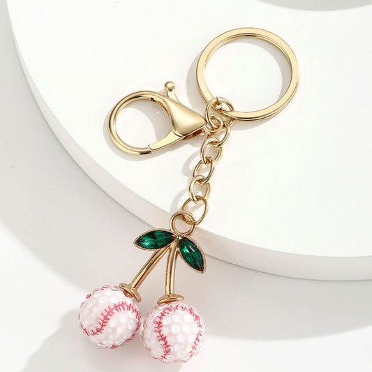 2 Pcs White baseball shape Creative Sports Ball Cherry Keychain - Cute Resin Charm for Car Keys, Bags & V888-ELOSUNG47389