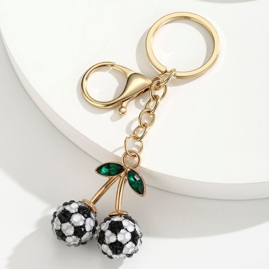 2 Pcs Black and white soccer ball design Creative Sports Ball Cherry Keychain - Cute Resin Charm for Car V888-ELOSUNG47390