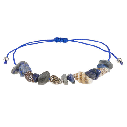 Boho Braided Shell & Crystal Bracelet Set - 12-Piece Adjustable Woven Jewelry with Conch, Beads & Stone Charms V888-ELOSUNG47392