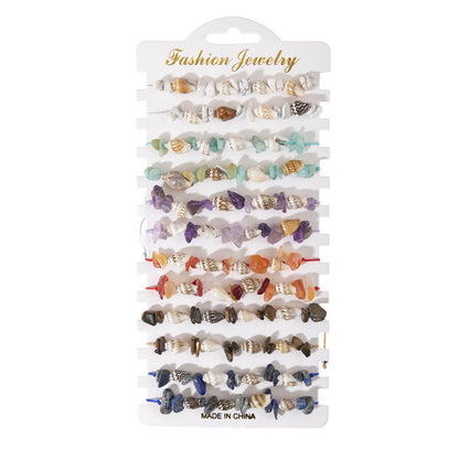 Boho Braided Shell & Crystal Bracelet Set - 12-Piece Adjustable Woven Jewelry with Conch, Beads & Stone Charms V888-ELOSUNG47392