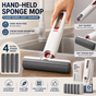 Mini Handheld Sponge Mop - Self-Squeezing, No-Touch Cleaning with 4 Replaceable Heads for Kitchen, Bathroom & V888-ELOSUNG47393