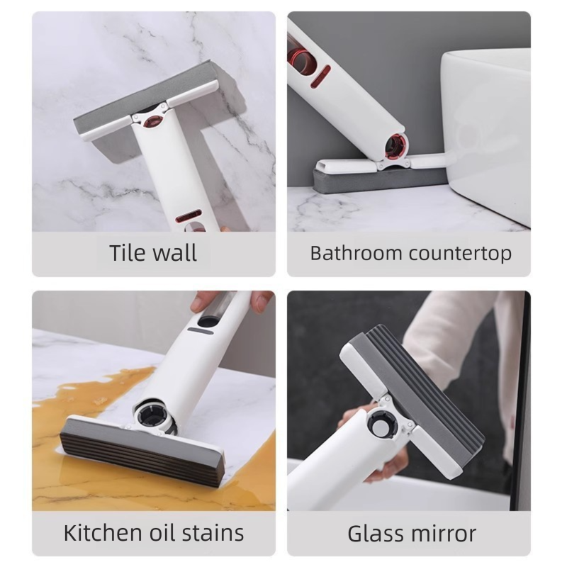 Mini Handheld Sponge Mop - Self-Squeezing, No-Touch Cleaning with 4 Replaceable Heads for Kitchen, Bathroom & V888-ELOSUNG47393