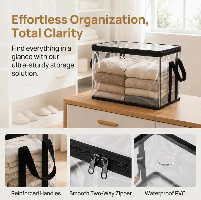 3 Pcs Large Clear PVC Book Storage Box - Foldable, Dustproof & Transparent Organizer with Handles for Home, V888-ELOSUNG47394