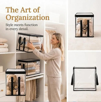 3 Pcs Large Clear PVC Book Storage Box - Foldable, Dustproof & Transparent Organizer with Handles for Home, V888-ELOSUNG47394
