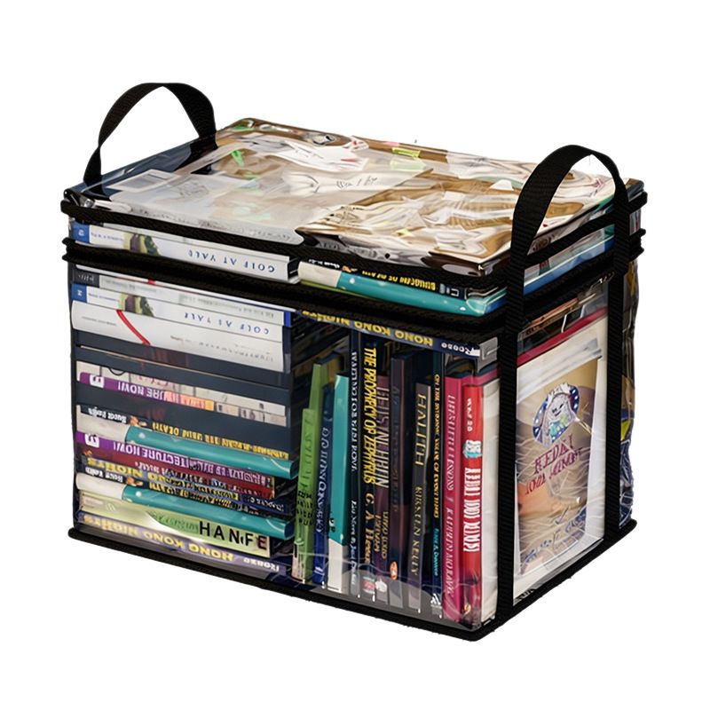 3 Pcs Large Clear PVC Book Storage Box - Foldable, Dustproof & Transparent Organizer with Handles for Home, V888-ELOSUNG47394