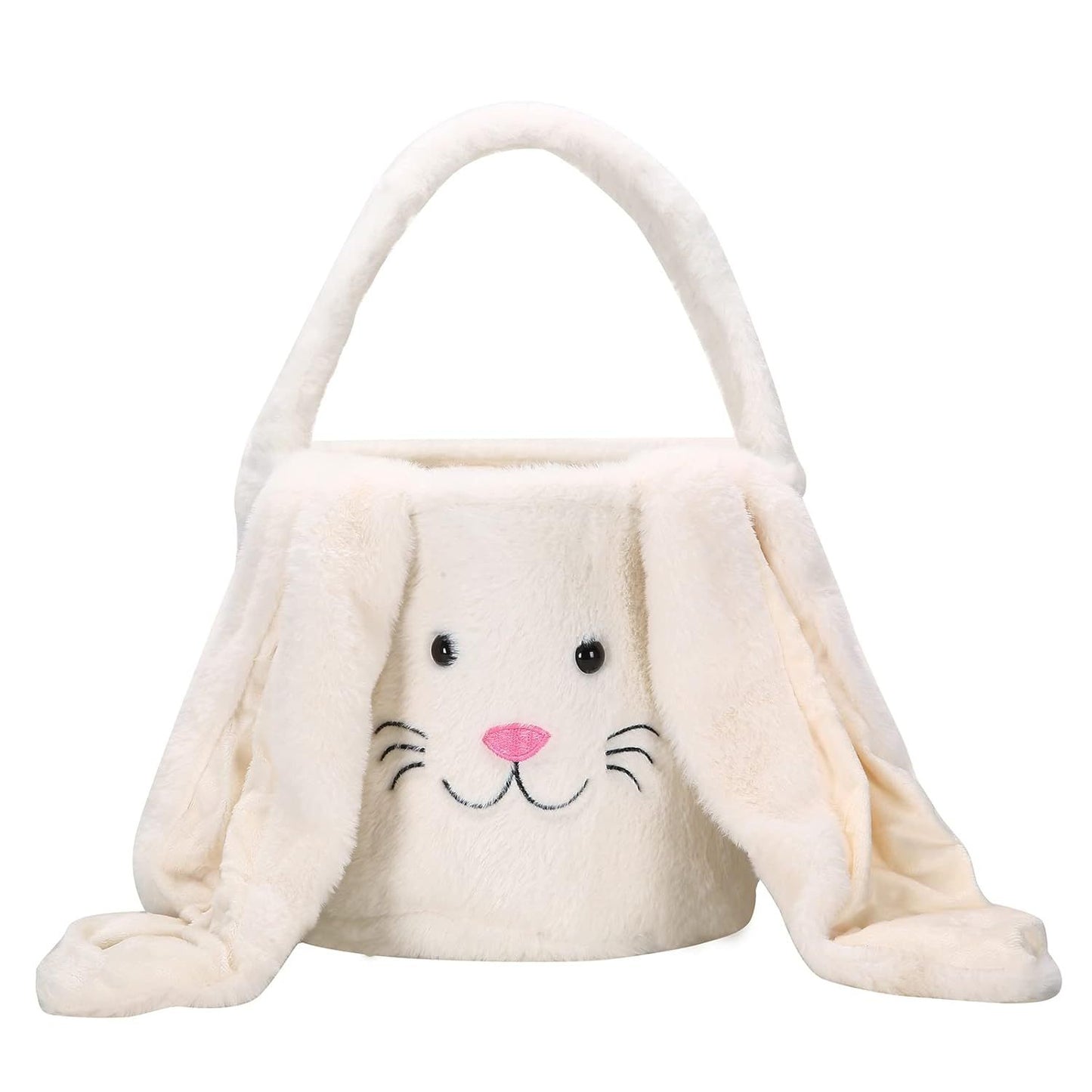 White Cute Plush Bunny Easter Basket with Long Ears and Personalization Option for Kids Egg Hunt and Spring V888-ELOSUNG48000