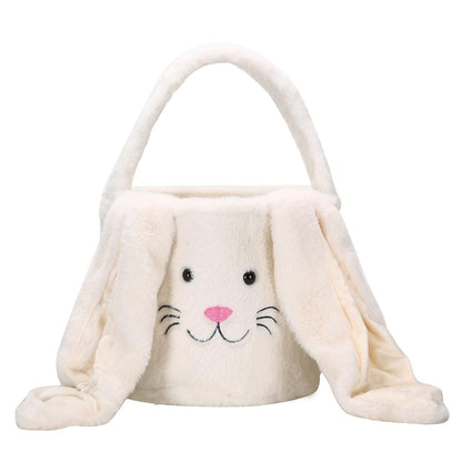 White Cute Plush Bunny Easter Basket with Long Ears and Personalization Option for Kids Egg Hunt and Spring V888-ELOSUNG48000