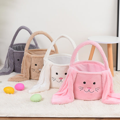 White Cute Plush Bunny Easter Basket with Long Ears and Personalization Option for Kids Egg Hunt and Spring V888-ELOSUNG48000