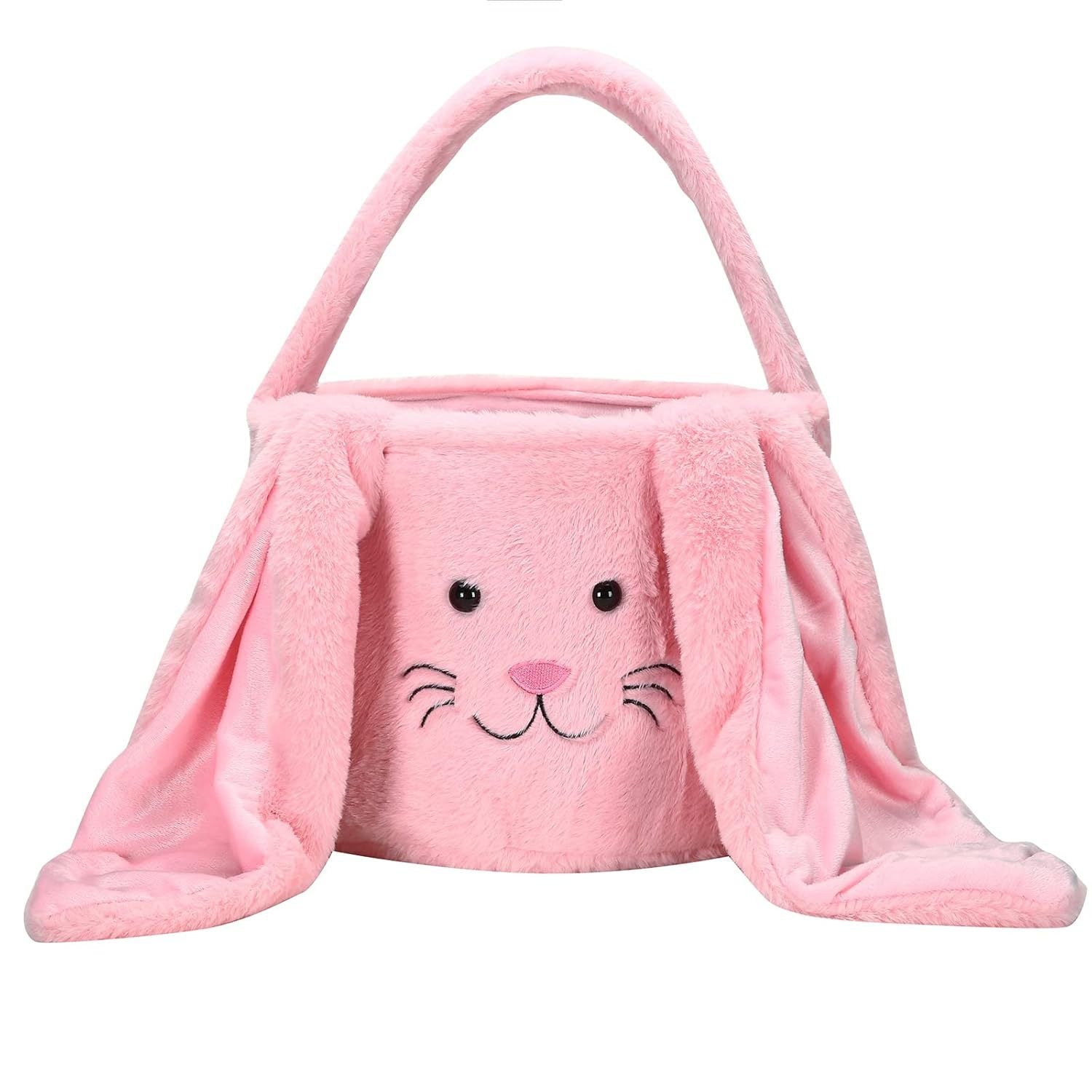 Pink Cute Plush Bunny Easter Basket with Long Ears and Personalization Option for Kids Egg Hunt and Spring V888-ELOSUNG48001