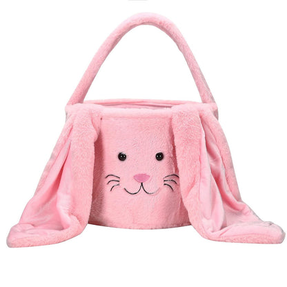 Pink Cute Plush Bunny Easter Basket with Long Ears and Personalization Option for Kids Egg Hunt and Spring V888-ELOSUNG48001