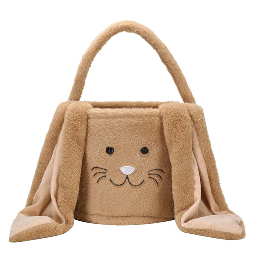 Brown Cute Plush Bunny Easter Basket with Long Ears and Personalization Option for Kids Egg Hunt and Spring V888-ELOSUNG48002