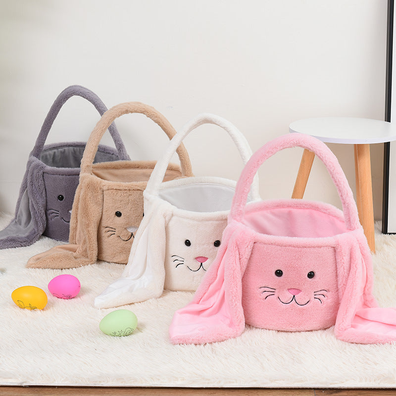 Brown Cute Plush Bunny Easter Basket with Long Ears and Personalization Option for Kids Egg Hunt and Spring V888-ELOSUNG48002