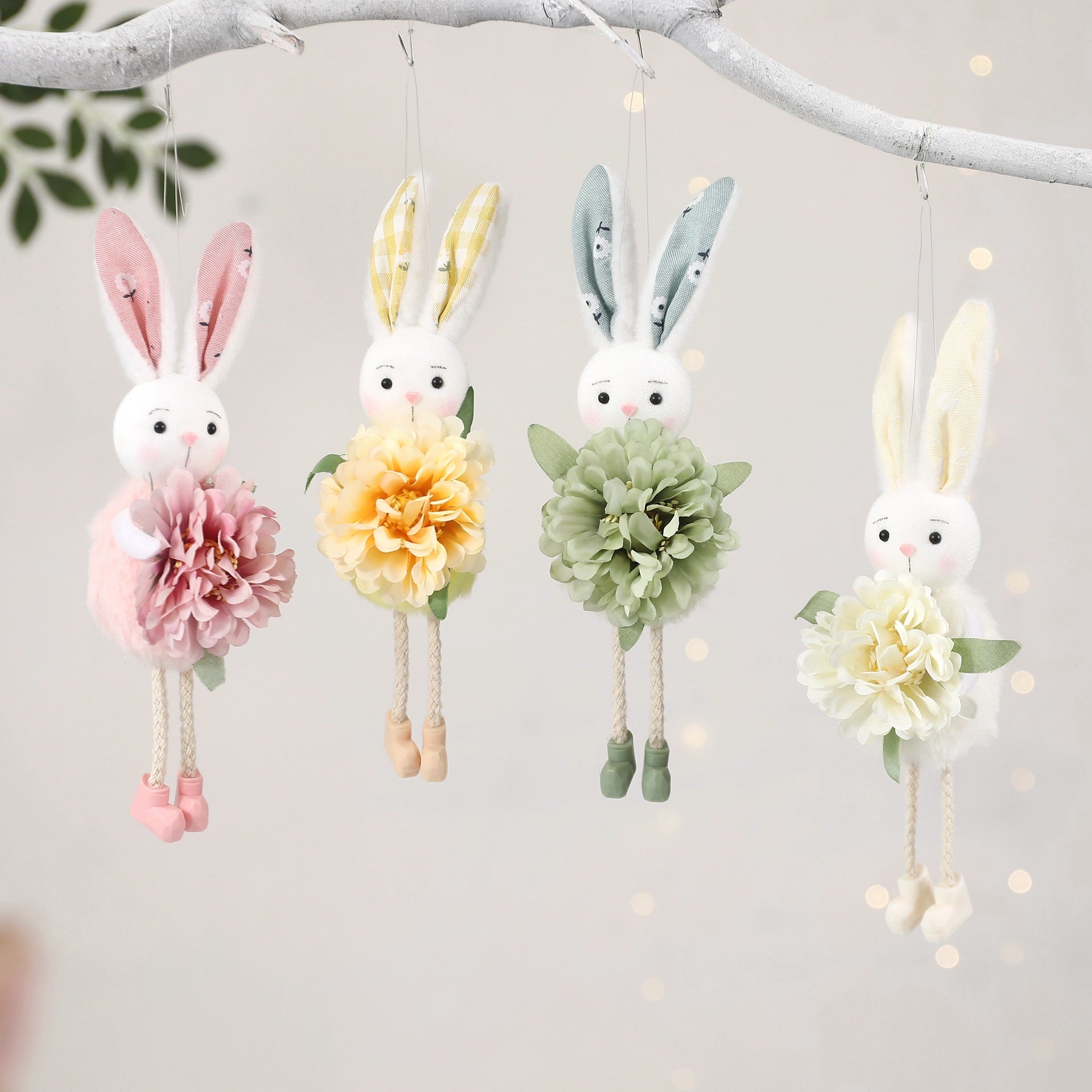 Pink Easter Bunny Flower Hanging Decoration for Home, Garden or Party Scene V888-ELOSUNG48011