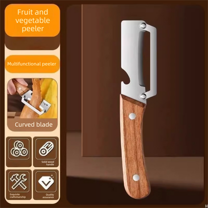 2-PCS Multi-Function Stainless Steel Peeler with Wooden Handle for Fruits, Vegetables, Sugarcane and Bottle V888-ELOSUNG48015