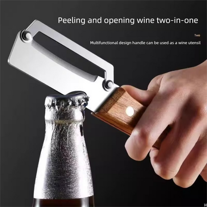 2-PCS Multi-Function Stainless Steel Peeler with Wooden Handle for Fruits, Vegetables, Sugarcane and Bottle V888-ELOSUNG48015