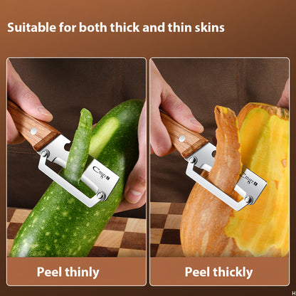 2-PCS Multi-Function Stainless Steel Peeler with Wooden Handle for Fruits, Vegetables, Sugarcane and Bottle V888-ELOSUNG48015