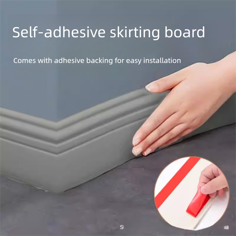 Grey 3-Meter Self-Adhesive Reinforced Skirting Board - 10 cm Wide Wall Decorative Trim for Home Interior V888-ELOSUNG48029