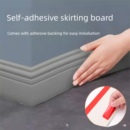 Grey 3-Meter Self-Adhesive Reinforced Skirting Board - 10 cm Wide Wall Decorative Trim for Home Interior V888-ELOSUNG48029