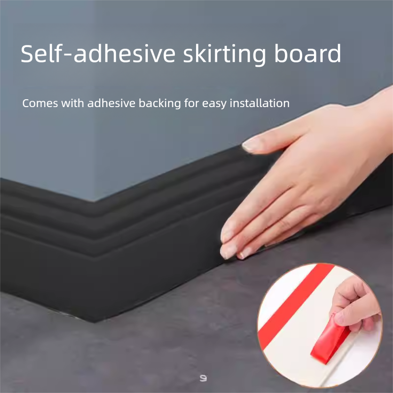 Black 3-Meter Self-Adhesive Reinforced Skirting Board - 10 cm Wide Wall Decorative Trim for Home Interior V888-ELOSUNG48030