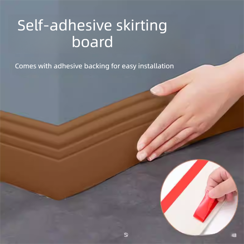 Brown 3-Meter Self-Adhesive Reinforced Skirting Board - 10 cm Wide Wall Decorative Trim for Home Interior V888-ELOSUNG48031