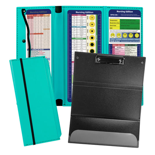 Blue-green Three-Fold Clipboard with Document Holder - PP Material, Compact Design for Medical & Office Use V888-ELOSUNG48033