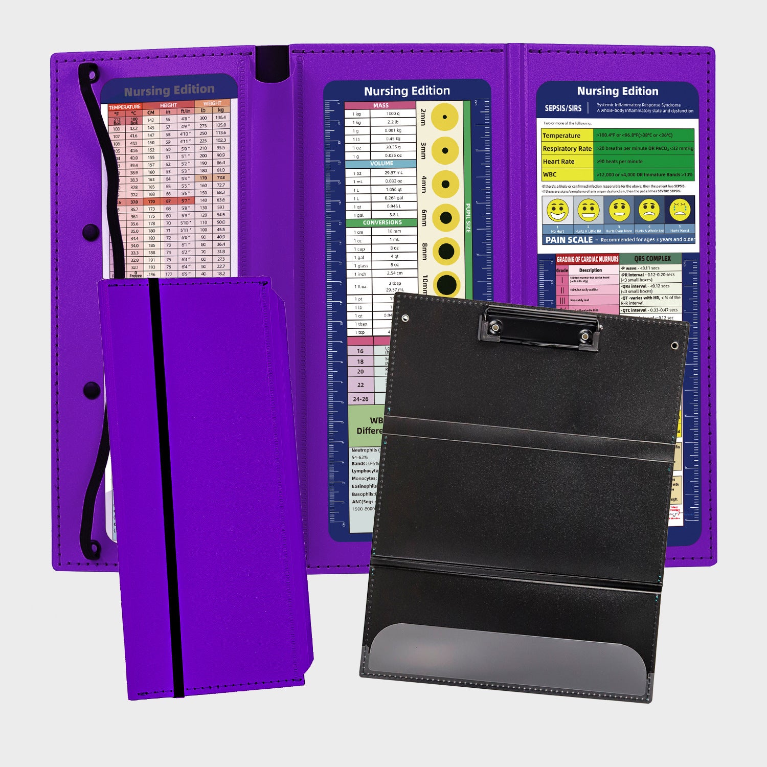 Purple Three-Fold Clipboard with Document Holder - PP Material, Compact Design for Medical & Office Use V888-ELOSUNG48034