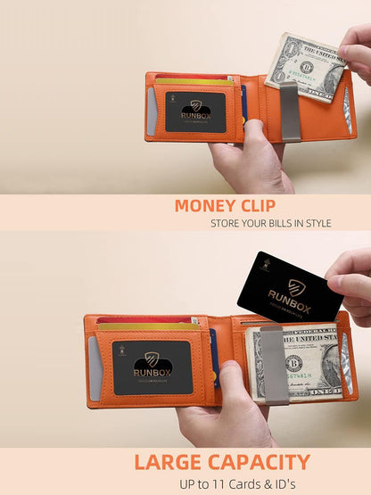 Black and orange 12-Card Slot Men's Wallet with RFID Protection - Slim, Durable, and Secure Bifold Wallet V888-ELOSUNG48035