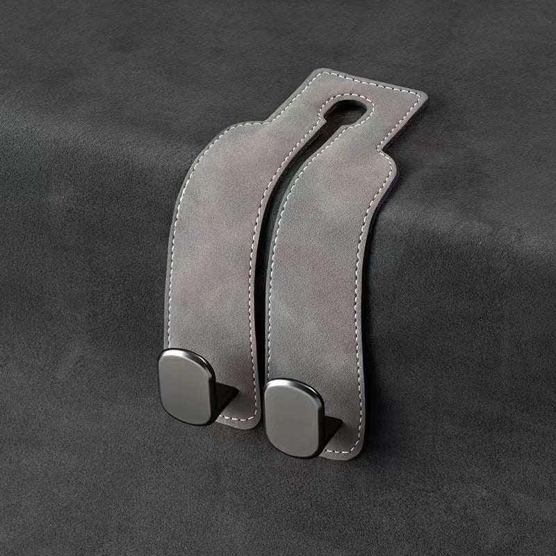 Grey 4-Pack Car Seat Back Hooks - Hidden Suede Leather with Metal Hooks for Storage and Phone Stand V888-ELOSUNG48043